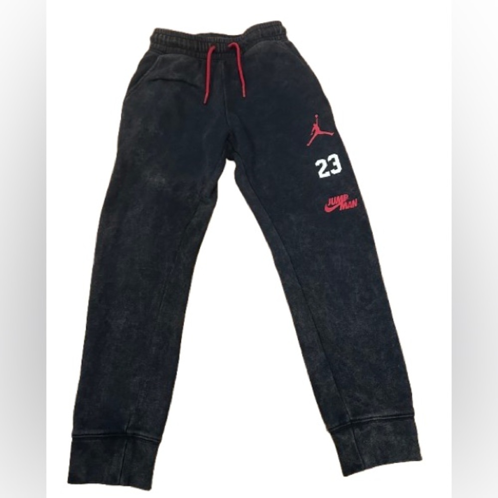 Nike Air Jordan Jump Man Youth Small Black Joggers Distressed Washed Sweatpants